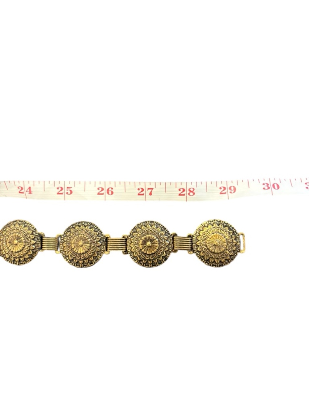 Medallion Antique Gold Tone Waist Belt 29” Boho Western Preppy Hip Belt - Picture 5 of 8